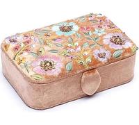 Coffret à bijoux / tarot en velours beige avec fleurs -- 11x15,5x5 cm