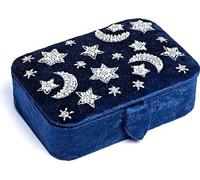 Coffret à bijoux / tarot en velours bleu foncé avec lune et étoiles -- 11x15,5x5 cm