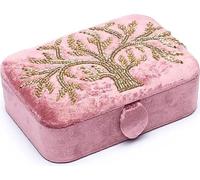 Coffret à bijoux / tarot en velours rose avec arbre de vie -- 11x15,5x5 cm