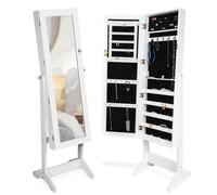 Coffret à bijoux - TECTAKE - Armoire à bijoux avec miroir intégral en bois MDF verrouillable avec clé, 147 x 45 x 37 cm - Blanc