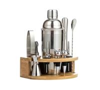 Coffret à Cocktails 12 pièces en Acier Inoxydable avec Support en Bambou, Shaker et kit d'outils de Bar for la Maison(550ml)
