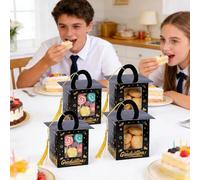 Coffret À Cupcakes De Remise De Diplôme - 12 Pièces Contenants À Friandises Pour Chapeau De Remise De Diplôme Avec Pompons Et Fenêtre Transparente | Boîtes À Bonbons En Papier Bleu Et Noir | Cadeaux D