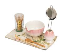 Coffret à matcha rose cerisier 8 pièces avec tasse Master, fouet en bambou 100 dents et cuillère à thé - Kit de thé inspiré de la chanson