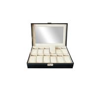 Todeco - Coffret à Montres, Boite pour Montres et Bracelets, Noir/Beige, 12 montres et vitre, Dimensions: 30 x 20 x 8 cm Noir
