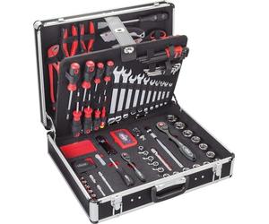 Coffret à outils ViGOR V2542 I Coffret à outils de 143 pièces, rempli de clés à pipe et de clés mixtes avec de nombreux profils d'utilisation, y compris jeu d'embouts, marteau et pinces'.