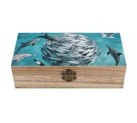 Coffret à souvenirs en bois avec serrure à charnière - Coffre de rangement fait main en forme de boule d'appât pour sardines, boîte de rangement décorative vintage pour la maison et le bureau (20 x 9