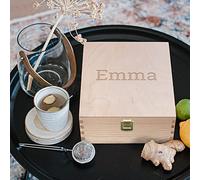 Coffret à thé avec prénom ou message - Boîte à thé avec 9 compartiements et gravure sur le couvercle (Boîte 9 compartiments)