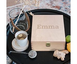 Coffret à thé avec prénom ou message - Boîte à thé avec 9 compartiements et gravure sur le couvercle (Boîte 9 compartiments)