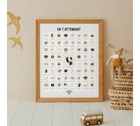 Coffret affiche à tamponner En t'attendant Maman Peaux foncées + porte affiche en bois