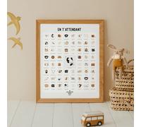 Coffret affiche à tamponner En t'attendant Mamans Peaux claires + porte affiche en bois