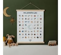 Coffret affiche à tamponner Mes premières fois Souris cobalt Maman/Papa + porte affiche en bois