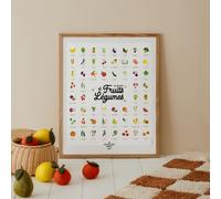 Coffret affiche à tamponner Mes premiers fruits et légumes + porte affiche en bois