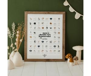 Coffret affiche à tamponner Mon chemin vers la maternité dédié à la PMA + porte affiche en bois