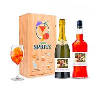 Coffret alcool personnalisé SPRITZ - Kit apero a offrir avec Caisse Bois, 1 bouteille Prosecco & 1 bouteille d'Apérol [ Box degustation ]