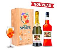 Coffret alcool SPRITZ - Coffret cocktail complet avec Caisse Bois, 1 bouteille Prosecco & 1 bouteille d'Apérol [Kit apero a offrir]