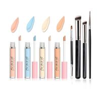 Coffret anti-cernes liquide, 4 teintes, fond de teint crème anti-cernes, maquillage léger, longue tenue et couvrance totale, pour les cernes,et les imperfections, avec 4 pinceaux de maquillage