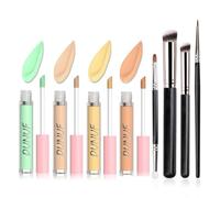 Coffret anti-cernes liquide, 4 teintes, fond de teint crème anti-cernes, maquillage léger, longue tenue et couvrance totale, pour les cernes,et les imperfections, avec 4 pinceaux de maquillage