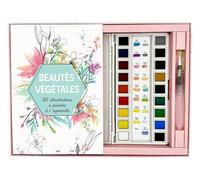 Coffret Aquarelle - Beautés végétales - 30 illustrations à peindre à l'aquarelle: Un carnet avec des feuilles détachables, une palette de 18 couleurs, un pinceau réservoir et 2 nuanciers