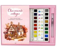 Coffret Aquarelle - Charmants Cottages - 30 illustrations à peindre: Un carnet avec des feuilles détachables, une palette de 18 couleurs et un pinceau réservoir