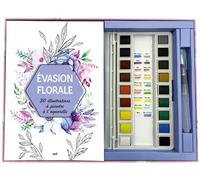 Coffret Aquarelle - Évasion florale - 30 illustrations à peindre à l'aquarelle Un carnet avec des feuilles détachables, une palette de 18 couleurs et un pinceau réservoir - Collectif - Merci Les Livre