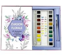 Coffret Aquarelle - Évasion florale - 30 illustrations à peindre à l'aquarelle: Un carnet avec des feuilles détachables, une palette de 18 couleurs et un pinceau réservoir