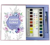 Coffret Aquarelle - Évasion florale - 30 illustrations à peindre à l'aquarelle: Un carnet avec des feuilles détachables, une palette de 18 couleurs et un pinceau réservoir