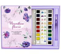 Coffret Aquarelle - Parenthèse fleurie - 30 illustrations à peindre Un carnet avec des feuilles détachables, une palette de 18 couleurs et un pinceau réservoir - Collectif - Merci Les Livres - Coffret
