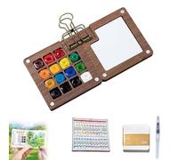 Coffret Aquarelle Tobios Mini, Coffret Aquarelle De Voyage, Aquarelle Compacte Et Minuscule For Débutants, Mini Carnet De Croquis Et Pinceaux, Boîte À Peinture En Bois For Artistes