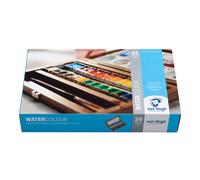 Coffret aquarelle Van Gogh, coffret bois, 24 demi-godets + 3 accessoires