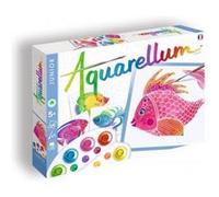 Coffret aquarellum junior aquarium 4 cartes poissons - peinture aquarelle facile et creative - nouveaux dessins - jeu made in france