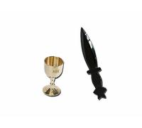 Coffret Athame Obsidienne & Calice Laiton - Kit Rituel Wicca Outil d'Autel | Objet de cérémonie et déco d'autel: lame en pierre non aiguisée, coupe 45 ml massif. Idée cadeau Samhain.