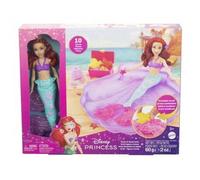 Coffret Aventures Ariel a la Plage - Poupee Disney Princesse Sirene, Piscine coquillage, Sable a modeler, Moules - Set Jeu aquatique et Carte