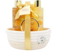 Coffret Bain et Soins au Miel - Gel Douche 150 ml, Bain Moussant, Lait Corporel, Sels de Bain - Cadeau Femme Beauté, Soin Corps, Bien Etre - Kit Cocooning Gourmand Miel - French Tendance