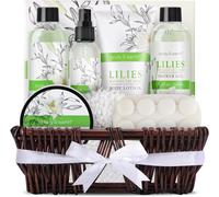 Coffret Bain Pour Femme Elegant, Body & Earth 10 Pcs Cadeau De Bain Au Parfum De Lys Avec Panier En Osier, Idéal Cadeau Pour Les Femmes Et Les Filles, Convient L¿Anniversaire