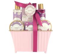 Coffret Bain Vanille - Gel Douche 180ml, Bain Moussant Pomme d'Amour 190 ml, Gommage, Lait de Corps, Bombes de Bain - Cadeau Femme Beauté, Soin Corps - Kit Cocooning Baignoire - French Tendance