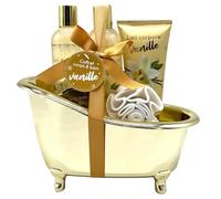 Coffret Bain Vanille - Gel Douche 260ml, Bain Moussant 260ml, Sels de Bain, Fleur de Douche - Cadeau Femme Beauté, Soin Corps - Kit Cocooning Baignoire - French Tendance