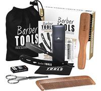 Coffret barbe et rasage pour homme | Rasoir coupe choux, brosse à barbe, peigne à barbe, ciseaux, pochette de rangement - Kit d'accessoires pour barbe