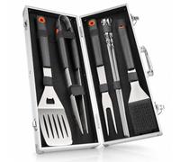 Coffret Barbecue Homme - ustensiles INOX en malette métal, kit Complet | Spatule 3-en-1 avec décapsuleur & lame, outils barbecue, cadeau fête des pères & Noël