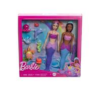 Coffret Barbie 2 Poupées Sirène + 8 Animaux Marins + 2 Accessoires - Poupée Mannequin - Set 12 Pieces + Carte Animal