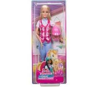 Coffret barbie cavaliere blonde : poupée mannequin + accessoire - set jouet fille collection centre equestre + carte animal