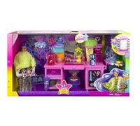 Coffret barbie centre de coiffure + 45 accessoires + 1 chien + 1 poupée mannequin coiffeuse - set métier + 1 carte offerte