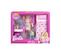 Coffret Barbie Chambre A Couché Et Coiffeuse + Poupée + Chat + 18 Accessoires - Poupée Mannequin + Carte Animal