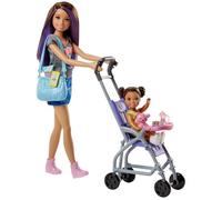 Coffret Barbie Famille - Skipper baby-sitter et sa poussette - Figurine de fillette brune - Accessoires inclus