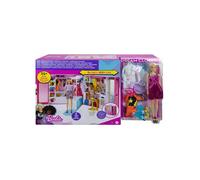 Coffret Barbie Grand Dressing Transportable + 1 Poupée Mannequin + 25 accessoires - Set Habit Vêtement + 1 Carte Offerte