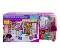 Coffret Barbie Grand Dressing Transportable + 1 Poupée Mannequin + 25 accessoires - Set Habit Vêtement + 1 Carte Offerte