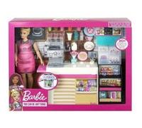 Coffret barbie la cafétéria + 20 accessoires + 1 poupée - poupée mannequin - métier restaurant - set vendeuse de café + 1 carte