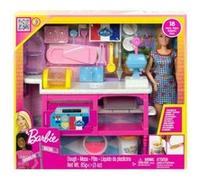 Coffret Barbie La Cuisine + 18 accessoires + 1 Poupée Mannequin - Set Jouet Fille Métier avec Carte tigre