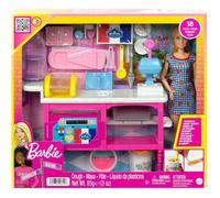 Coffret Barbie La Cuisine + 18 accessoires + 1 Poupée Mannequin - Set Jouet Fille Métier avec Carte tigre