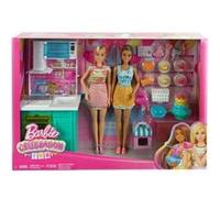 Coffret barbie la cuisine + 18 accessoires + 2 poupées mannequins - set métier + 1 carte tigre