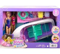 Barbie Coffret Le Pouvoir des Sirènes avec 2 Poupées Malibu Et Brooklyn, 1 Bateau À Fond Transparent 45,7 Cm, 4 Sièges Et Accessoires, Jouet Enfant, A Partir De 3 Ans, HJK58